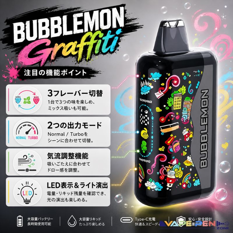 BUBBLEMON Graffiti Tuzzy 35k [全15種] 使い捨てべイプ X 3フレーバー
